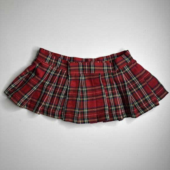 Y2K Hustler Red Plaid Pleated Micro Mini Skirt M/L Punk School Girl Sexy - Picture 1 of 11
